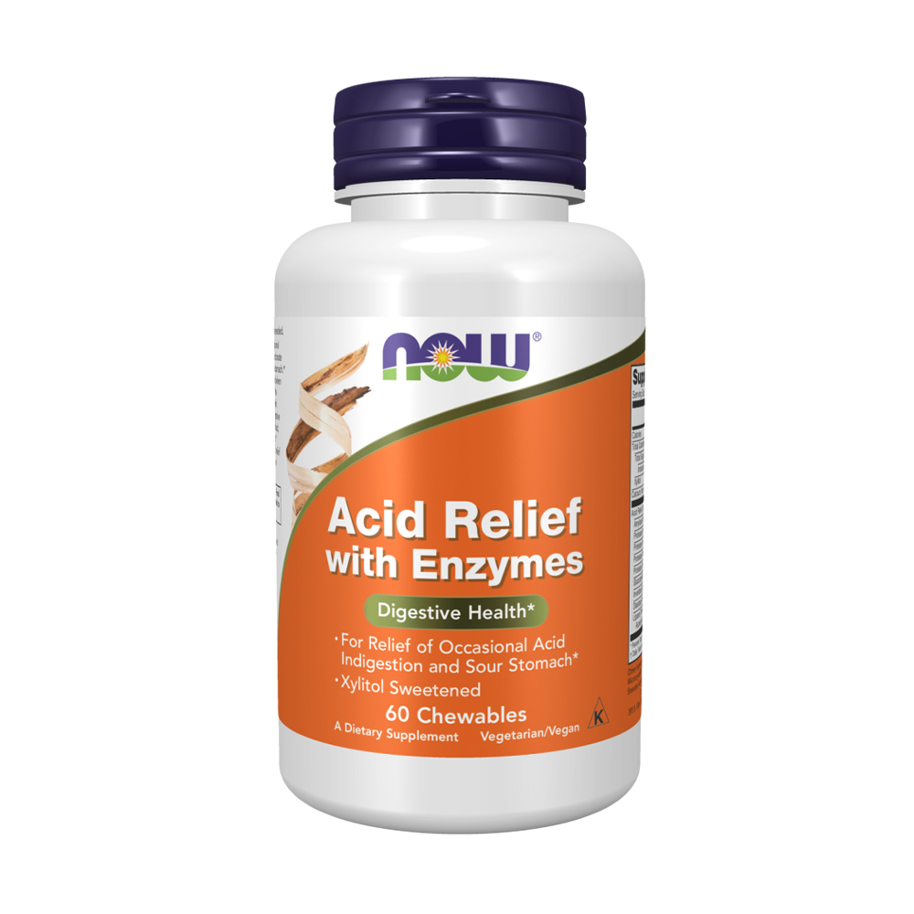 Уцінка! Комплекс для зниження кислотності NOW foods Acid Relief With Enzymes з ферментами, 60 жувальних таблеток